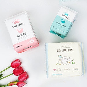 산뜻함의 정석, 춤추는고래 생리대 3종 (중형/날개 라이너/입는오버나이트)체험