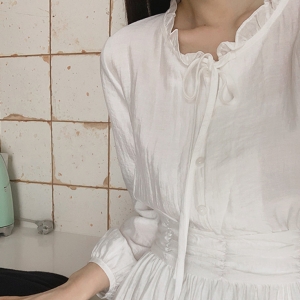 엘스니븐 프릴 스트랩 셔링 미니 원피스