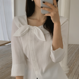 프리엔즈 7부 리본 스트랩 블라우스