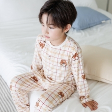 체크곰돌이 소프트웜 피치스판 파자마세트